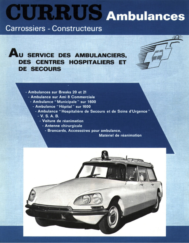 La ambulancias Currus estaban   realizadas sobre la base de los ID Break. Citroën U55 Cityrama Currus